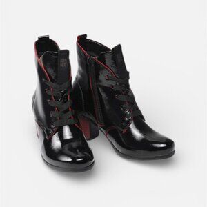 Remonte Patent Leather Black & Red Ankle Boots Sz 8.5